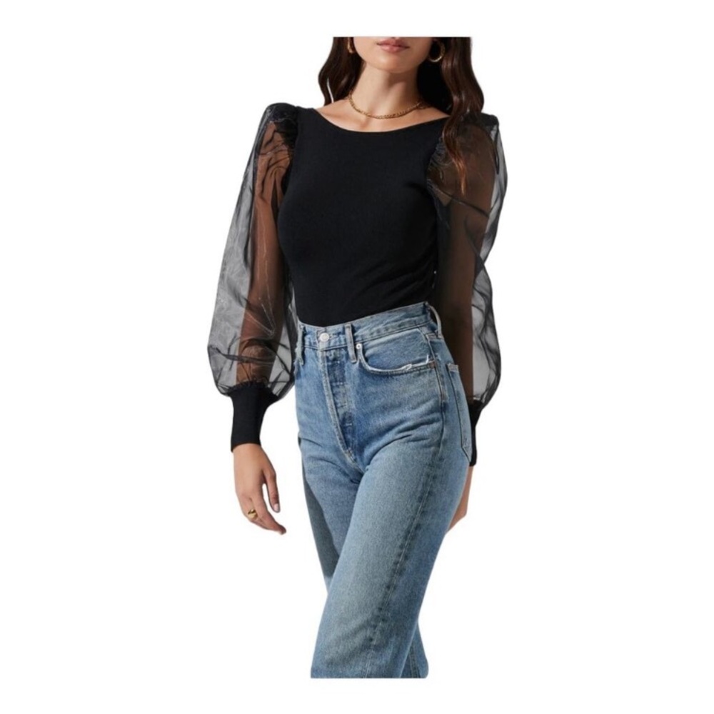 ASTR The Label Semisheer Organza Sleeve bodysuit